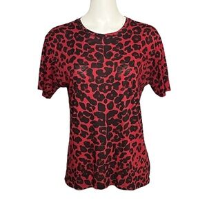 MAJE Leopard Animal Print T-shirt Size 3 Large Red Black Mob Wife Maximalist